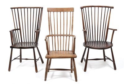 Lot 441 - A 19th Century Ash Comb-Back Windsor Armchair; and Two Other Comb-Back Armchairs, 20th century (3)