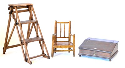 Lot 449 - A Set of Pine Folding Library Steps, of pegged construction, with three treads and folding...