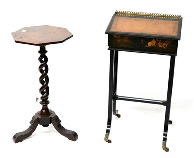 Lot 457 - A Small Victorian Desk, japanned black and gold, with a leather lined slope and fitted interior...