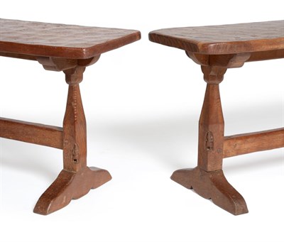 Lot 460 - A Thomas ''Gnomeman'' Whittaker Oak Dining Room Suite, comprising a 5' refectory table,...