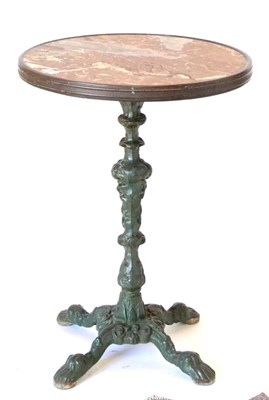 Lot 466 - A Victorian Circular Marble Top and Cast Iron Pub Table, the pink veined top within a copper...