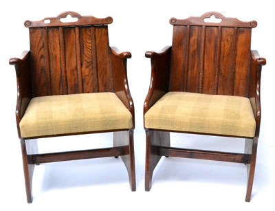 Lot 472 - A Pair of Unusual Elm Armchairs, labelled G T Harris, Northampton, the shaped toprails with...