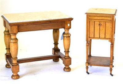 Lot 490 - A 19th Century Continental Birch Side Table, with a white marble top, turned legs and on H...