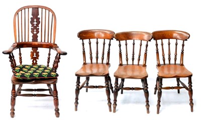 Lot 495 - A 19th Century Yewwood and Elm High-Back Yorkshire Windsor Armchair; and Three Bar-Back Windsor...