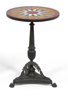 Lot 509 - A 20th Century Circular Specimen Marble Tripod Table, raised on a metal base with reeded...