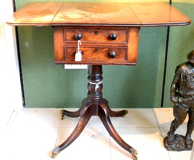 Lot 510 - A Small George III Pembroke Work Table, the round cornered top over two drawers with sham...