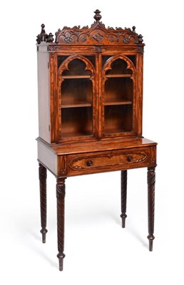 Lot 515 - A Small Victorian Mahogany Bookcase or Display Cabinet, the superstructure with a cusped and...