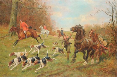 Lot 821 - George Derville Rowlandson (1861-1928) A hunt in the foreground, with a boy running beside a...