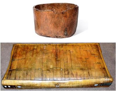 Lot 538 - A Butcher's Block, 122cm by 66cm; and A Pine Bowl or Bucket, 43cm diameter (2)