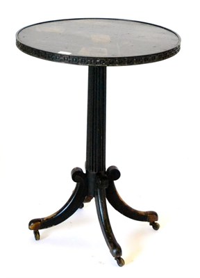 Lot 552 - A Regency Ebonised and Decorated Circular Occasional Table, early 19th century, the top...