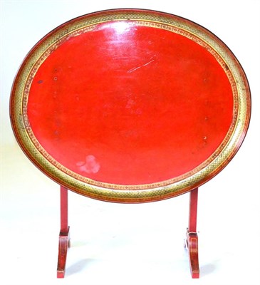 Lot 572 - A 19th Century Red Lacquer and Parcel Gilt Oval Tray, stamped George & Son, 217 & 219 High...