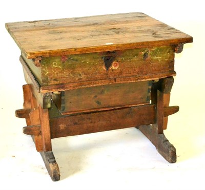 Lot 580 - A 19th Century Painted Pine Desk, German or Switzerland, bearing the date 1846, the sliding top...