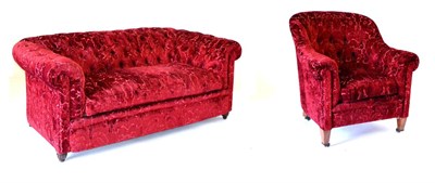 Lot 603 - A Chesterfield Type Sofa, upholstered in deep buttoned red plush, 180cm wide; and A Late...