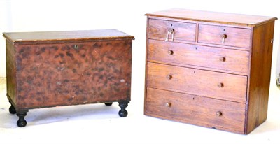 Lot 643 - A 19th Century Pitch Pine Chest of Drawers, with two short and three long drawers, 96cm by 56cm...