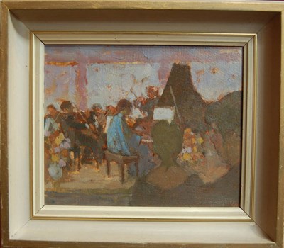 Lot 834 - William Selby RWS, NEAC, RBA, ROI, RWS (b.1933)  Interior scene with a small orchestra Signed,...