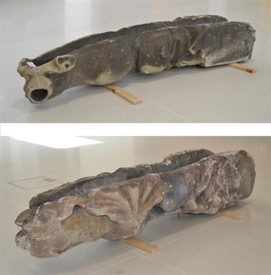 Lot 725 - A Pair of Carved Sandstone Gutter Ornaments in the form of Gargoyles, 130cm long by 28cm wide...