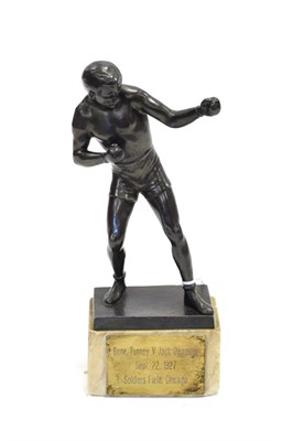 Lot 3001 - Gene Tunney v Jack Dempsey Boxing Statue in bronzed spelter with alabaster base bearing plaque...
