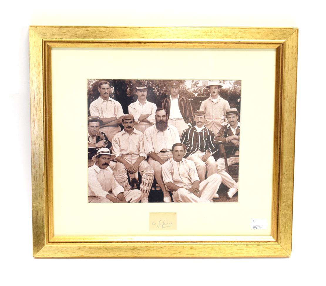 Lot 3008 - W G Grace Autograph signed in ink and mounted with a reproduction picture framed