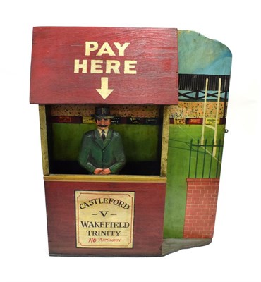Lot 3016 - Rugby League Castleford V Wakefield Trinity Wooden Admission Gate Model with carved figure and back