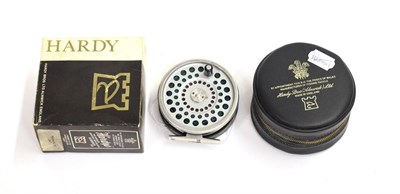 Lot 3032 - A Hardy Marquis #10 Alloy Salmon Fly Reel, fitted with line, Hardy padded case, original box