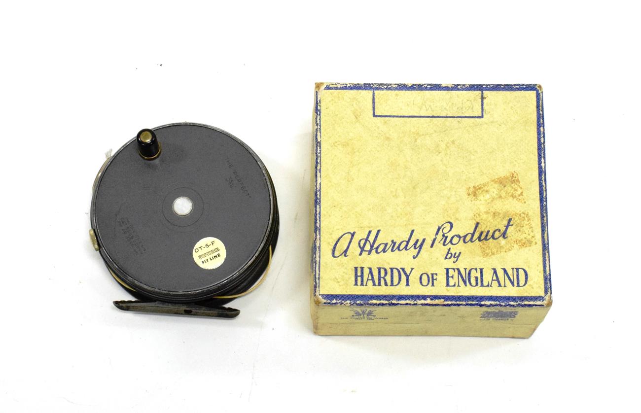 Lot 3046 - A Hardy, The ''Perfect'', 3 5/8 in., Alloy Trout Fly Reel, with agate line guide, ebonite...