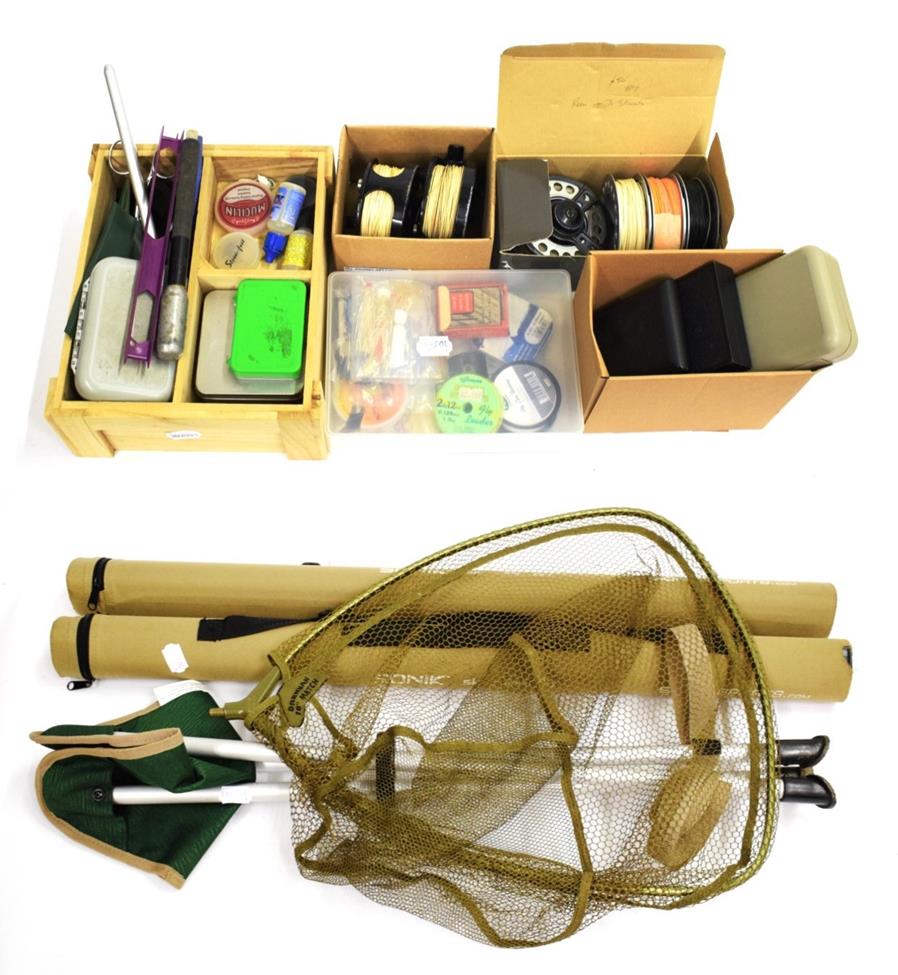 Lot 3066 - Assorted Items of Fishing Tackle, including two Sonik carbon fibre three-piece trout fly rods, each