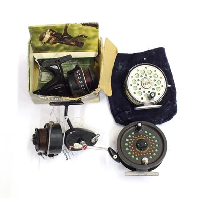 Lot 3069 - Four Fishing Reels, comprising: Farlow's, ''Cobra'', 3 1/2 in. wide drum alloy fly reel, plated...