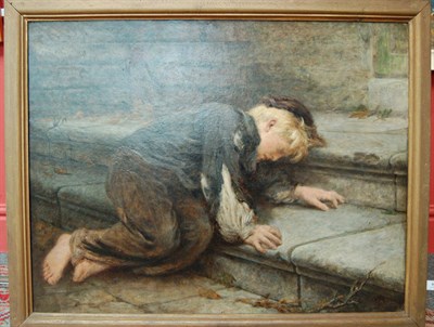 Lot 849 - John Alfred Vinter (1828-1905) Boy asleep on stone steps Signed and dated 1871, oil on canvas, 71cm