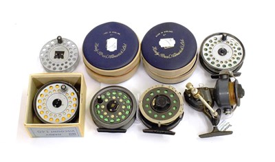 Lot 3088 - Two Hardy, The Viscount 140, Alloy Fly Reels, fitted with lines, one in original box, the other...