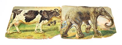 Lot 3103 - Jigsaws two large Animal examples: Elephant and Cow, both with card illustration backing