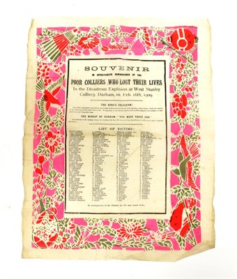 Lot 3105 - Souvenir Tissue 'In Affectionate Remembrance Of The Poor Colliers Who Lost Their Lives In The...
