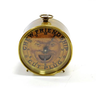 Lot 3108 - Chew Friendship Cut Plug Advertising Clock with brass case 4'', 10cm diameter