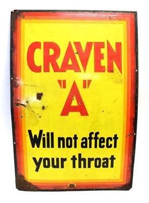 Lot 3109 - Craven 'A' Enamel Sign 'Will Not Affect Your Throat' with red and black lettering on yellow...