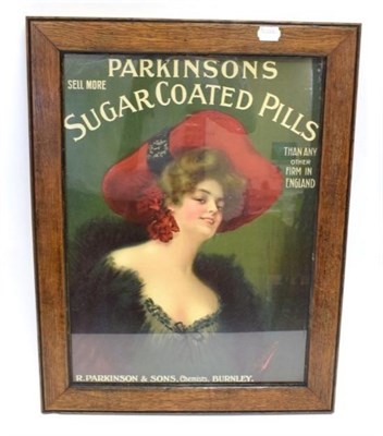 Lot 3115 - Parkinson Sugar Coated Pills Advertising Cards R Parkinson & Sons Chemists Burnley 15x20'', 38x51cm
