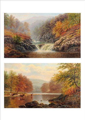 Lot 854 - William Mellor (1851-1931) "On the Wharfe, Bolton Woods, Yorkshire"; "View on the Llugwy, North...