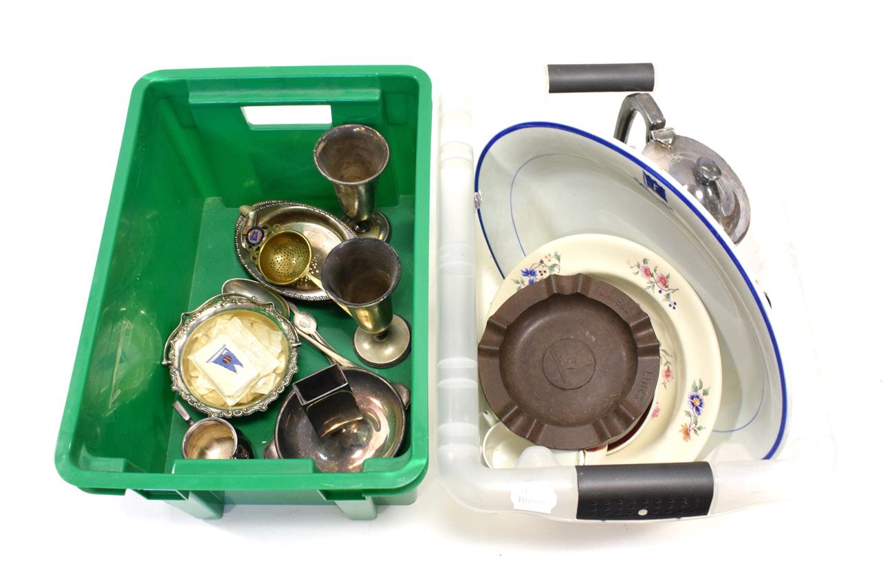 Lot 3150 - Furness Line Metalware Group including two ashtrays 'Walter Kidd Hi-Ex Fire Test Queen of...