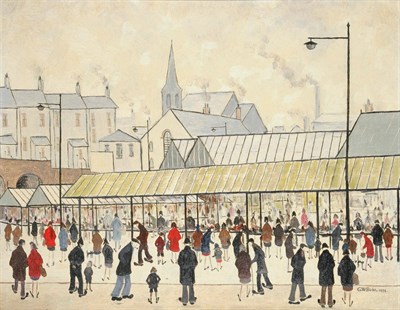 Lot 864 - Geoffrey W. Birks YWS (1929-1993) Figures in a marketplace in a Northern town Signed and dated...