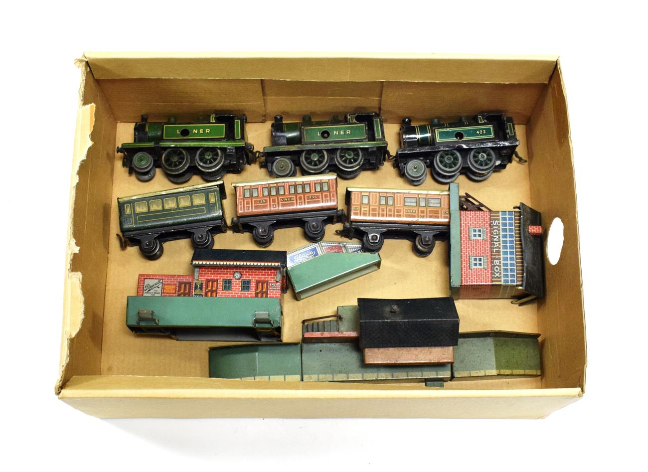 Lot 3254 - Bing Table Railway OO Gauge including two LNER 2-4-0 c/w locomotives and a 2-4-0 422...