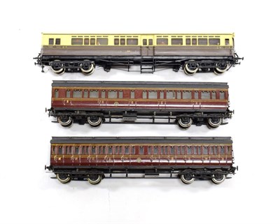 Lot 3284 - Constructed OO Gauge Kits GWR Autocoach 219 unpowered and two LMS/MR Clerestory coaches one...