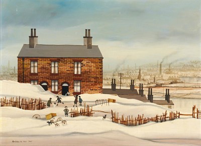 Lot 872 - Brian Shields, "Braaq" FBA (1951-1997) Industrial northern scene in winter Signed Braaq and...