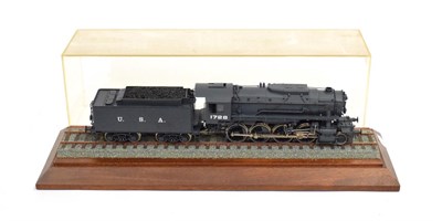 Lot 3354 - Brass O Gauge 2-8-0 Locomotive USA 1728 with 8-wheel bogie tender, gun metal grey (E, on...