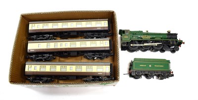 Lot 3362 - Lionel O Gauge British Outline 4-6-0 Kinlet Hall GWR 4936 and three BR(W) coaches (all E) (4)