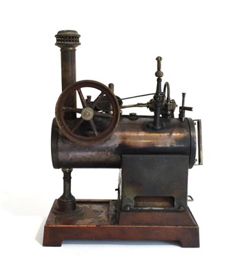 Lot 3377 - Early German Stationary Steam Engine with single fixed cylinder, and flywheel to top of boiler,...