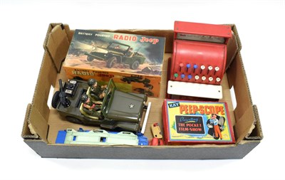 Lot 3382 - Nomura (Japan) Battery Operated Crazy Action US Army Jeep (E-G box G) together with Corgi Bedford S