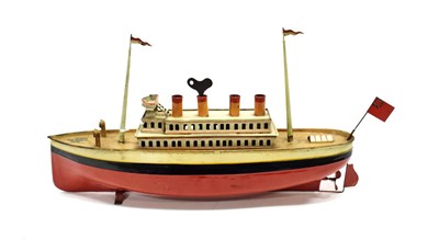 Lot 3393 - Carette (?) Four Funnel Liner with red/black/cream hull, pierced window superstructure and original