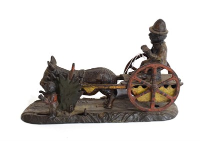 Lot 3400 - J & E Stevens Cast Iron Money Box Bad Accident a man on a donkey cart eating a melon is...