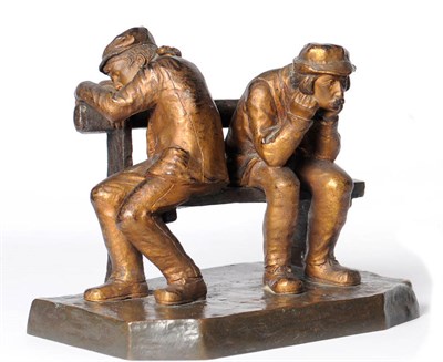 Lot 884 - Dambios (early 20th century): A Parcel Gilt Bronze Group of Two Down-and-Outs, both seated on a...