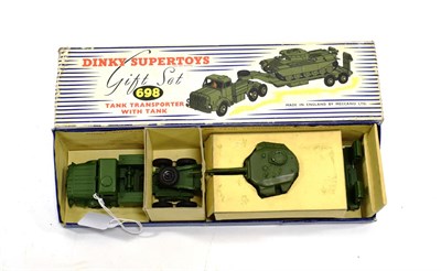 Lot 3463 - Dinky Gift Set 698 Tank Transporter With Tank (E-G box G-F, some crush damage, with original...