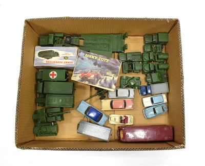 Lot 3468 - Dinky Military Vehicles including Centurion tank (boxed) tank transporter, Ambulance, two Water...