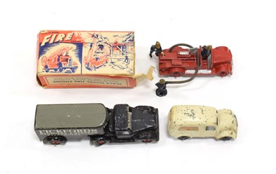 Lot 3490 - Charbens Fire Engine with ladder escape, three figures and hose (G box F, lacks one end)...